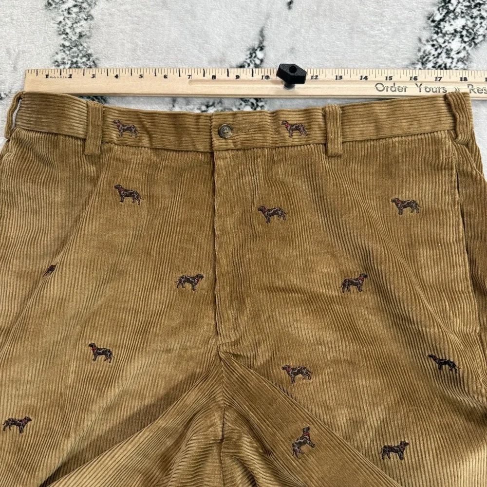 Brooks Brothers Hudson Mens 38X32 Corduroy Pants Embroidered Dogs Print Brown